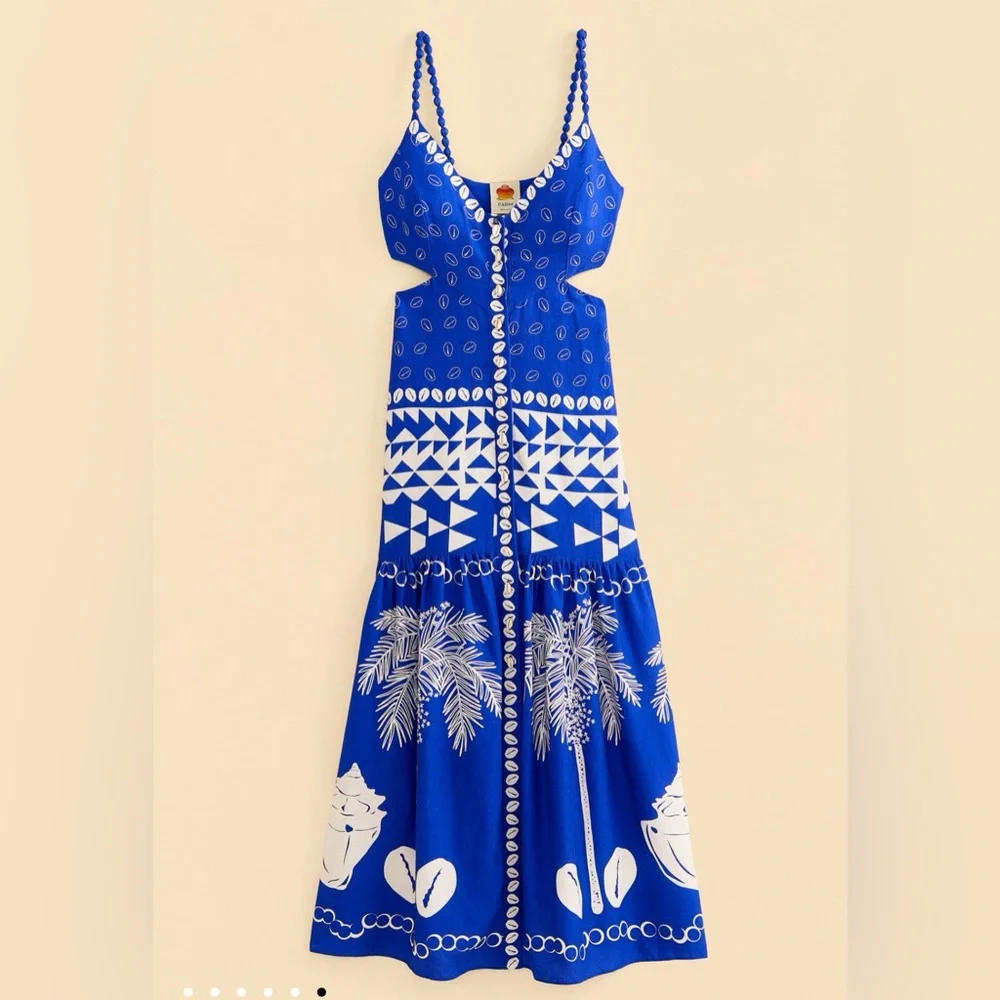 Farm Rio Blue Mixed Ondina Midi Dress XL NWT - Picture 2 of 15